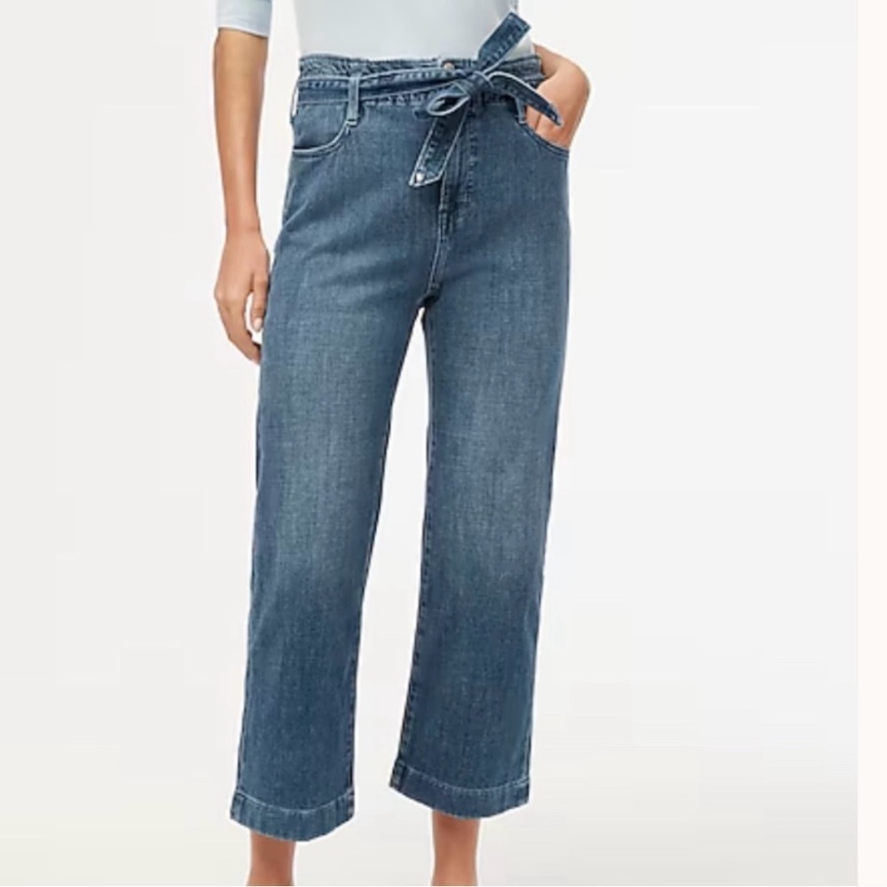 J. Crew wide leg stretch waist paperbag jeans with belt size‎ 24 fits 25 too